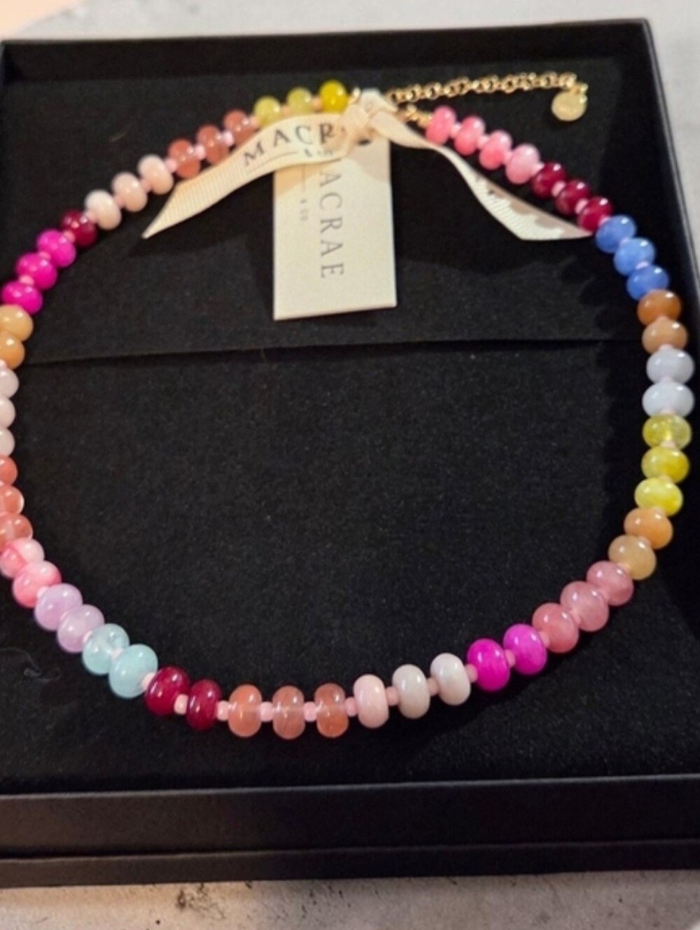 Macrae & Co Rainbow Beaded Necklace with Gold Accent, NIB